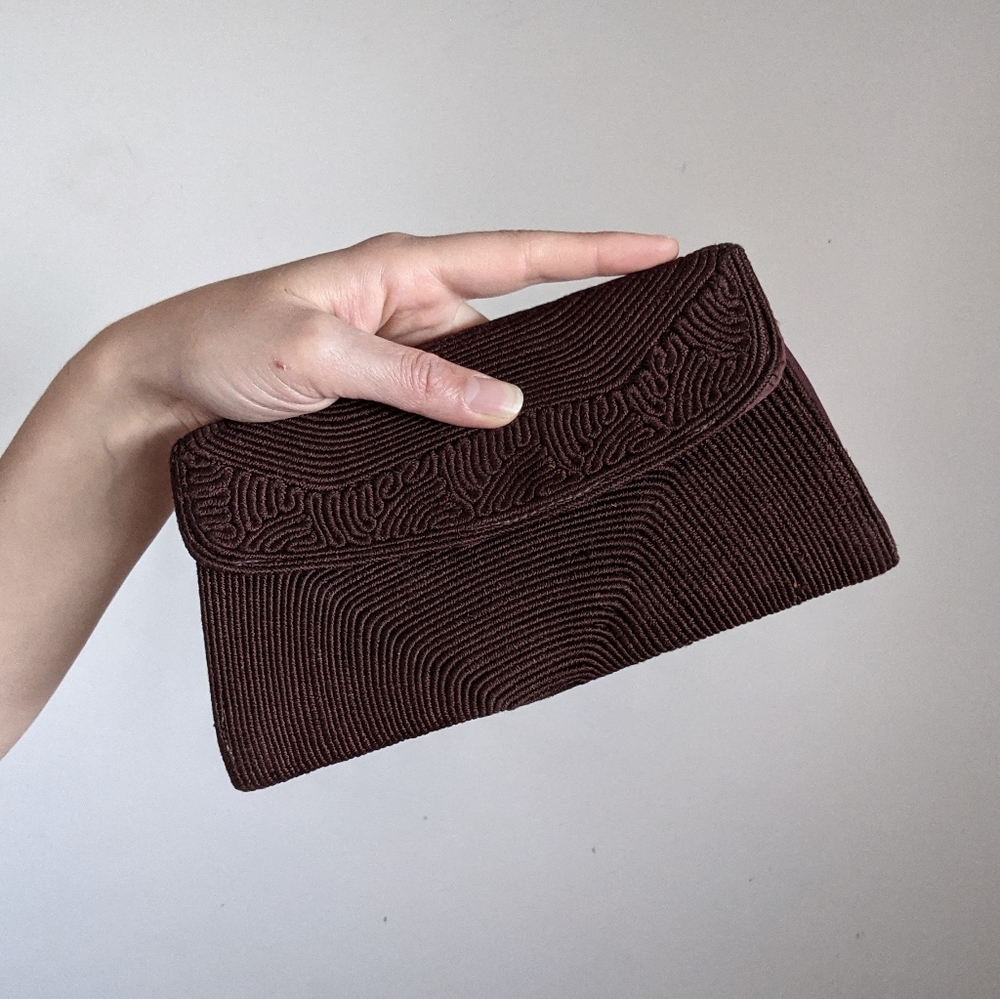 Vintage Brown woven clutch purse